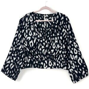 Bold Elements Wrap style Blouse Womens SZ XL Long sleeve Black White Boho Chic